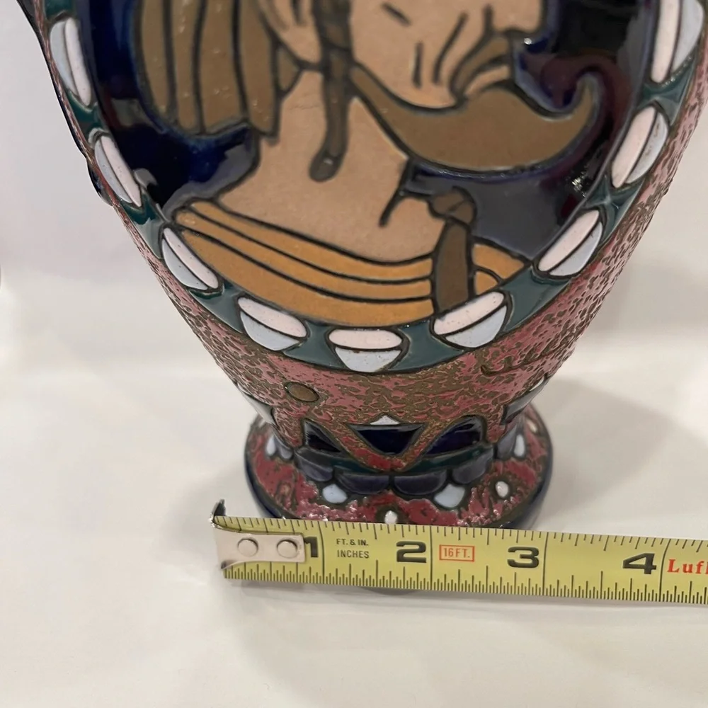 Antique Amphora ceramic vase Egypt art deco nouveau Czechoslovakia Marked Signed - Picture 14 of 16